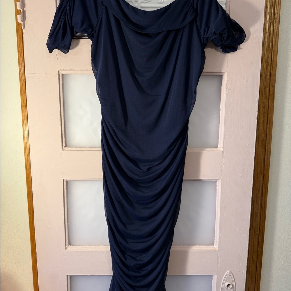 VENUS One Shoulder Navy Dress